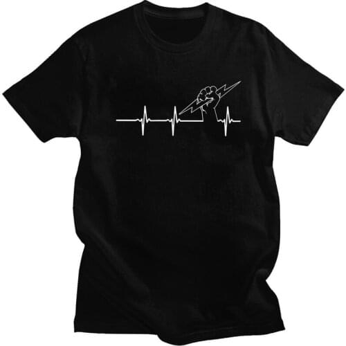 Electrician Heartbeat Tshirt Short Sleeves Summer T Shirt Classic Electrical Engineer T-shirt Fitted Soft Cotton Tee Tops Gift