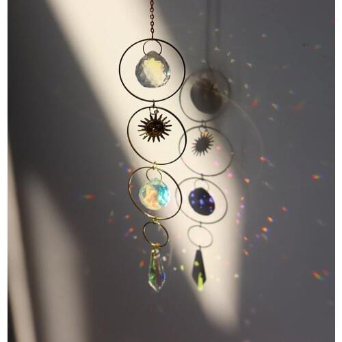 Crystal Wind Chime Star Moon Pendant Colorful Beads Hanging Drop for Outdoor Indoor Garden DIY Window Curtain Chandelier
