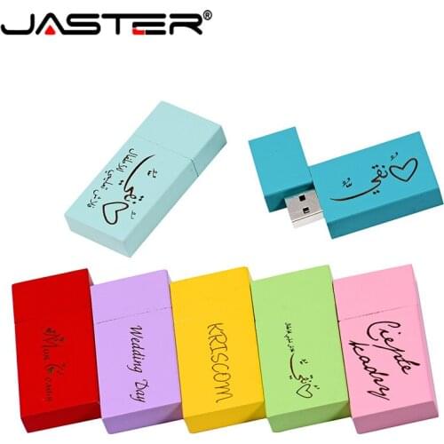 JASTER USB 2.0 LOGO personality wooden colorful block USB flash drive creative gift pendrive 8GB 16GB 32GB 64G wood memory stick