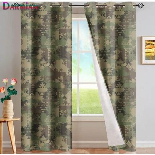 DARMIAN Camouflage Aztec Green Army Curtains for Living Room Bedroom Thick Window Curtain Thermal Insulated Blackout Curtain New