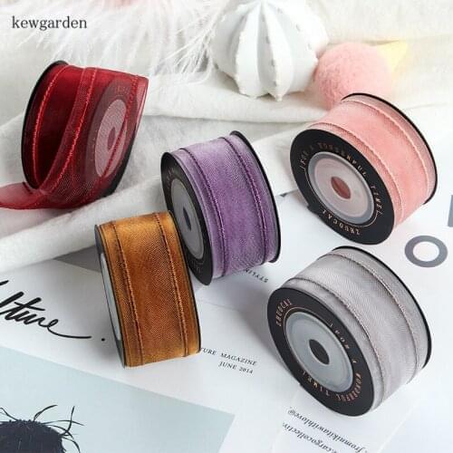 Kewgarden 25mm 38mm 1" 1.5" Voile Ribbons DIY Hair Bowknot Lace Gauze Satin Ribbon Handmade Tape Packing Riband Webbing 5 Yards