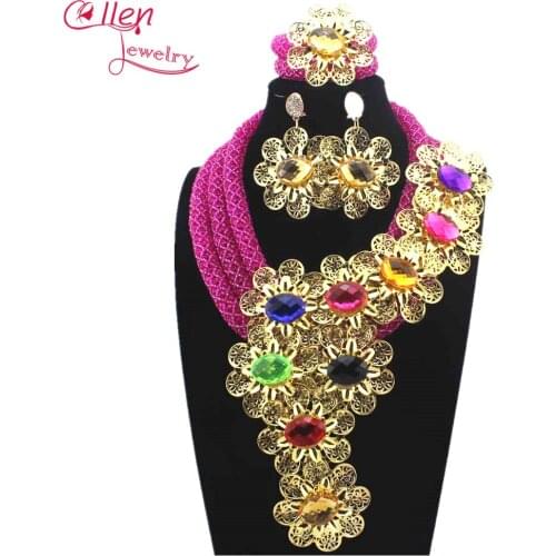 Royal Blue Luxury African beads jewelry sets india nigerian wedding beads flower beaded bridal necklace dubai jewelry sets 13795