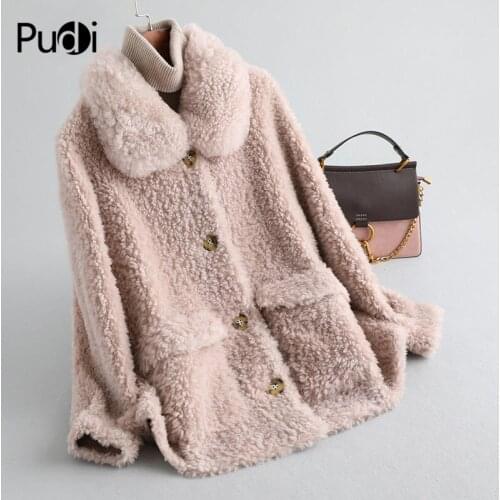 Aorice women winter 100% wool shearing short over size parka warm jacket girl fur coat lady jacket over size parka A19503