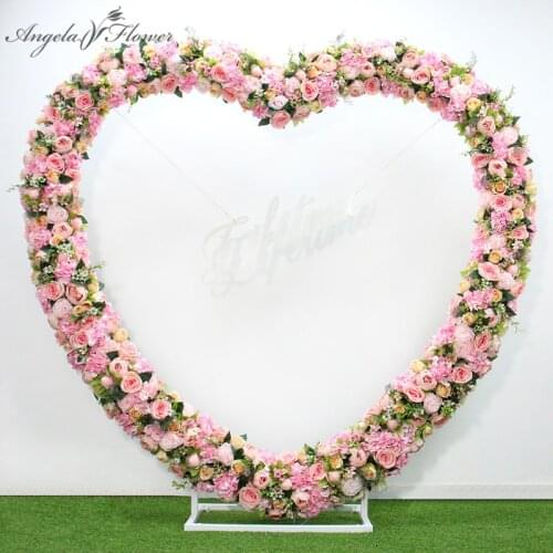 Metal Heart-Shaped Shelf With Rose Flower Row Arrangement Set Outdoor Wedding Arch Backdrop Party Stage Props Decor Flower Stand