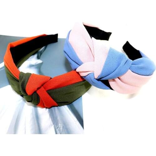 Sweet Solid Color Knotted Hairbands Women Simple Cloth Wide Side Headbands For Girls Plastic Hair Hoops Womens Hair Accessories