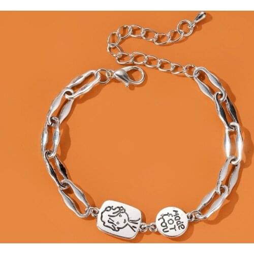 Fashion Harajuku Style Little Prince Head Bracelet Retro Thick Chain Simple Cartoon Bracelet Couple Jewelry