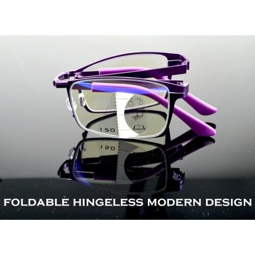 Clara Vida= 2021 Screwless Folding Portable Purple Fashion Progressive Multifocal Reading Glasses +0.75 +1 +1.5 +1.75 To +4