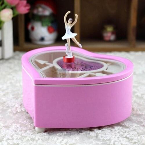 Pink Peach Heart Design Music Box Lovely Girl Gift Jewelry Boxes Beautiful Dance Ballet Girl Jewelry Storage Box For Birthday