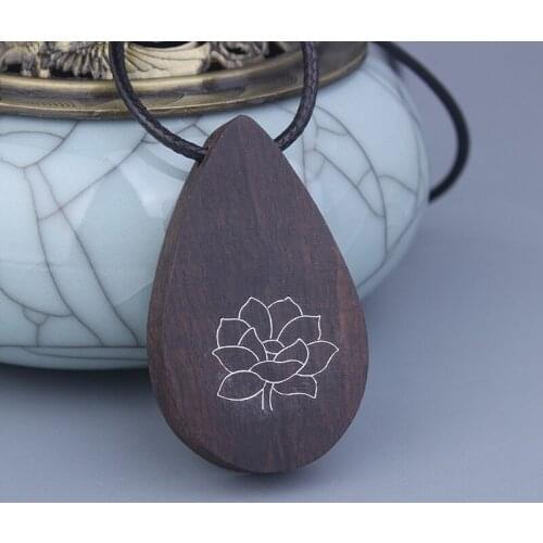 Stainless steel pattern flowers carving wood ethnic necklace,imboss insert technology vintage jewelry Black Rosewood necklace