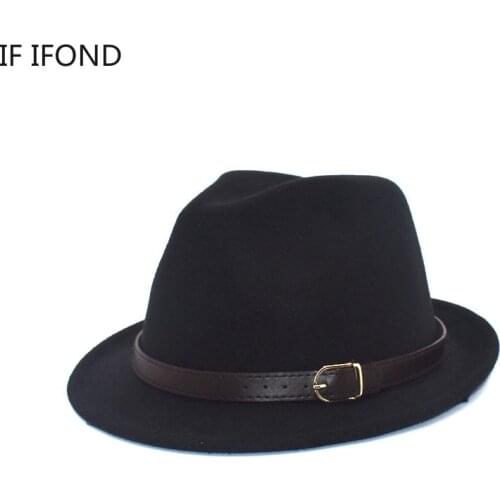 New Men Classical Wool Felt Fedora Trilby Hat Autumn Winter Warm Jazz Hat Adjustable Narrow Brim Top Hat