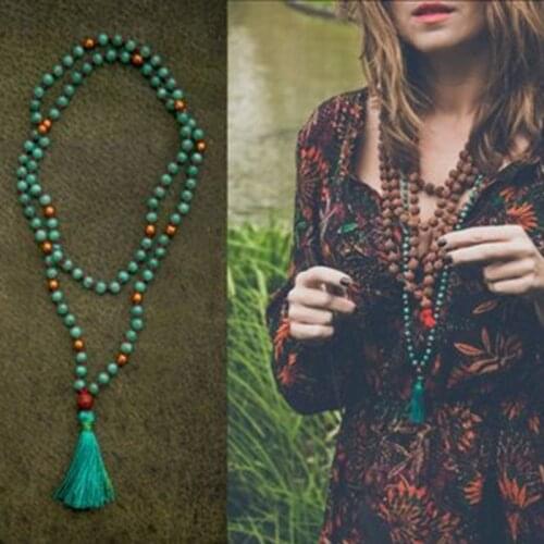 Yoga Tassel Necklace GREEN TARA MALA long jade necklace Tassel Necklace, Yoga Jewelry