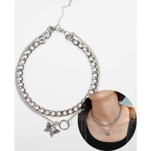 Gothic Butterfly Pendant Necklace for Women Choker Aesthetic Grunge Chain accessories IGIRL Indie Collar Jewelry Friends Gift