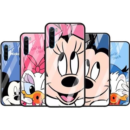 Mickey Minnie Couple for Xiaomi Redmi K40 K30 K20 Pro Plus 9C 9A 9 8A 7 Luxury Shell Tempered Glass Phone Case Cover