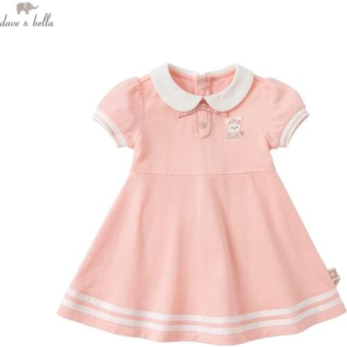 DBJ17561 dave bella summer baby girls cute bow cartoon striped dress children fashion party dress kids infant lolita clothes