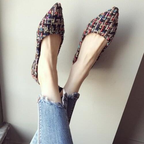 Muliti-color weaving flat shoes woman all-match shallow mouth flats big size 41 mixed color glitter botas shoes vintage mules