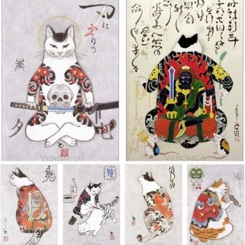 Samurai Cat Koi Carp 5D Diamond Painting Japanese Anime Diamond Mosaic Diy Full Round Diamond Embroidery Cross Stitch Rhinestone
