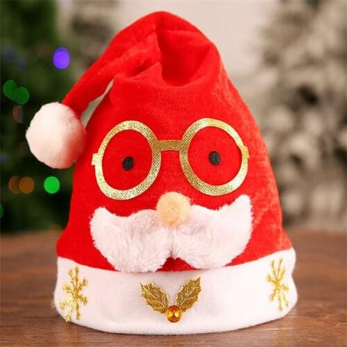 Merry Christmas Hat Elk Glasses Blink Santa Hats Christmas Cap Xmas Decorations for Home Modeling Party Dress Cap Children Adult