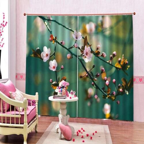 Plum Blossom Modern Pink Flower Window Curtains For Living room bedroom Blackout Drapes 2 Panels With Hooks Home Decor