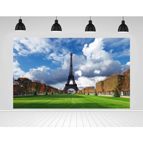 Scopiso Eiffel Tower Paris Green Grass Cloudy Blue Sky Scenic Photography Backgrounds Photographic Backdrops Photo Studio Props