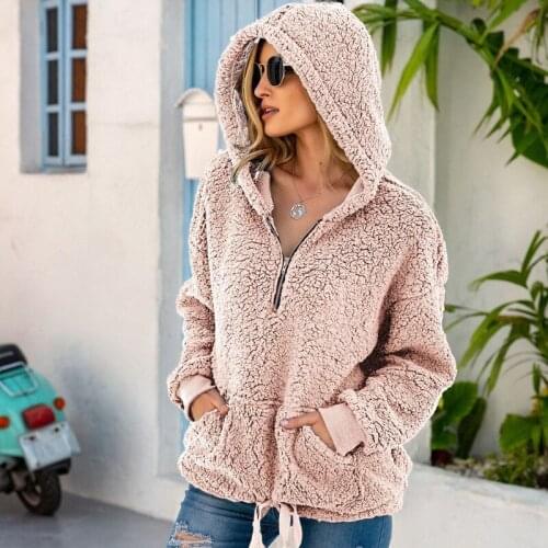 TNNAOFF Plush Thicken Warm Hoodied Coat for Women Winter New Fashion Solid Zip Long Sleeve Streetwear Club Lounge Wear Clothing