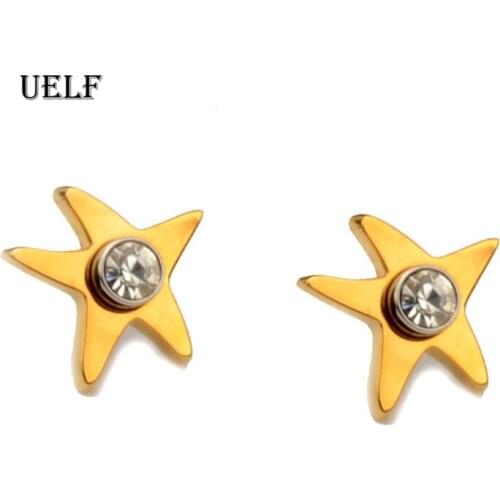 Uelf New Fashion Anti-allergic Stainless Steel Crystal Starfish Personality Exquisite Earrings