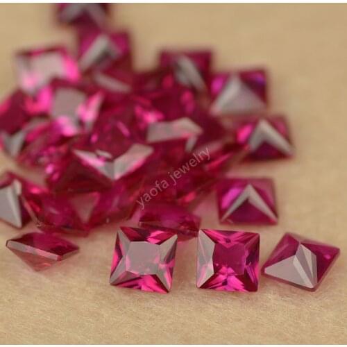 High Quality Small Size Square Shape Princess Cut 5# Rose Red Color Lab Created Corundum Gems Beads Loose Stone For Wholesale