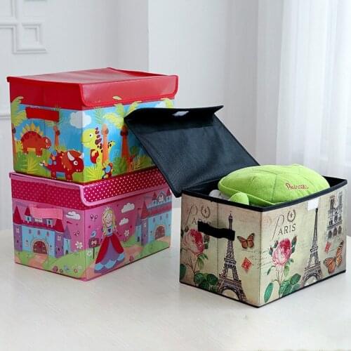 Square Fold Cartoon Storage Box With Lid Non-woven Home Finishing Boxes Childrens clothing ​And Toys Storage Sorganizer Box