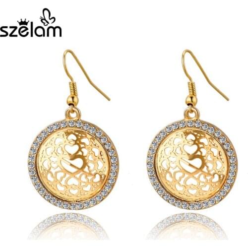 Szelam 2019 Gold Color Austrian Crystal Earrings For Women Korea Fashion Life Love Drop Earring Wedding Jewelry SER150077