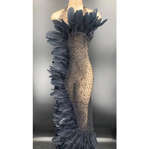Women Sexy Strapless Halter Bandage Dress Mesh Stage Feather Dress Bodycon Vestidos Club Celebrity Evening Birthday Party Dress