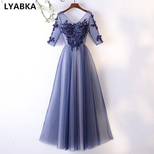 Evening Dress Robe De Soiree Abiye High Quality Appliques Prom Dress V-Neck Half Sleeve Evening Dresses Long Vestido De Festa