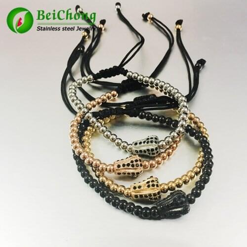 10pcs 24K Gold Beads & Micro Pave Black CZ Crown Briading Macrame Bracelet Pulseira Feminina Anil Arjandas Men Bangle