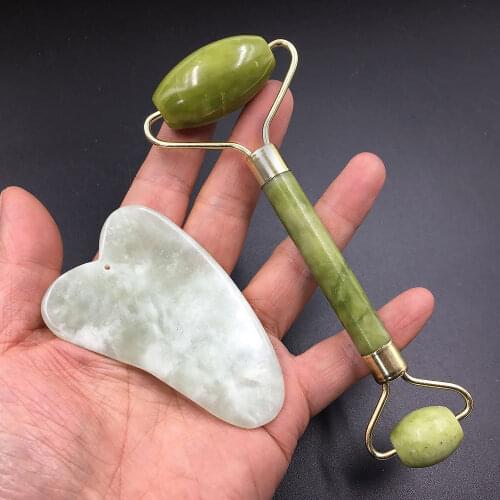 2pcs Facial Massage Jade Roller Face Neck Natural Stone Health Face Skin Care Body Jade Gua Sha Scraper Board Beauty Tool Set