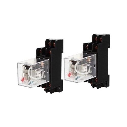 2pcs DC24V Coil Power Relay DPDT 8pin 35mm DIN Rail Mounted JQX-13F w Socket