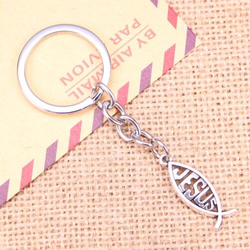 20pcs New Fashion Keychain 27x10mm fish jesus Pendants DIY Men Jewelry Car Key Chain Ring Holder Souvenir For Gift