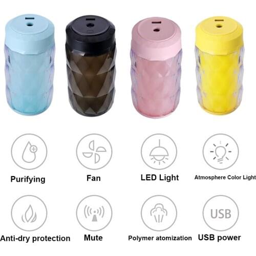 250ml Capacity Air Humidifier Home Car Color Diamond Ultra-quiet Multi-purpose Fan Night Light Car Styling