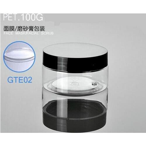 300pcs/lot.100g PET plastic jar with black cover.PET Cream jar.Powder container.Split charging PET bottle.Beauty package