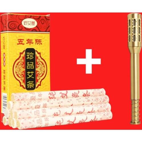 Acupuncture Moxibustion stick rod copper moxibustion massage moxa box with 10 pcs long size moxa