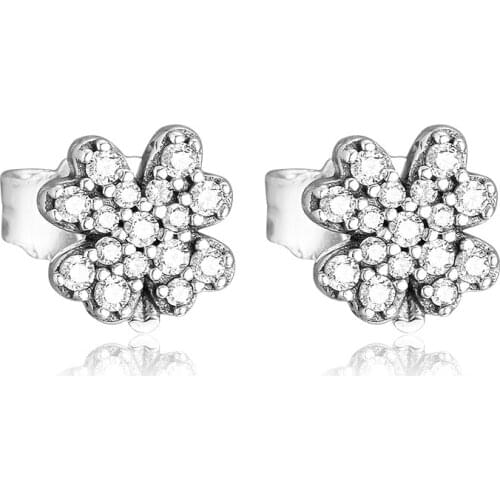 Radiant Lucky Four-Leaf Clover Earring Studs 925 Sterling Silver Original Jewelry Making For Women Anniversary Gift