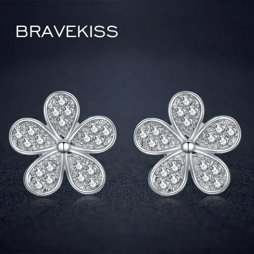 BRAVEKISS News Classic Flower Stud Earrings For Women Cubic Zirconia Simple Party Womens Earrings Brincos Jewellery BUE0321