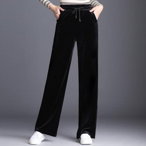 Streetwear high waist pants for women winter 2019 velvet wide leg Womens pants pantalones mujer female trousers plus size 6xl