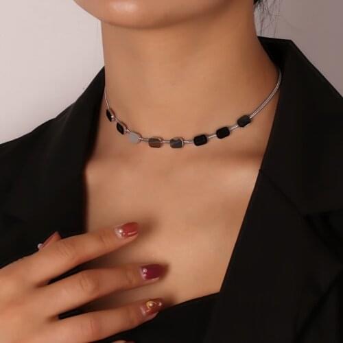 POTCET Stainless Steel Sweater Chain Square Necklace Titanium Steel Fashion Hip Hop Geometry Party Womens Jewelry