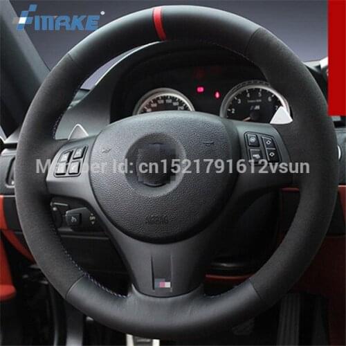 For BMW M3 High Quality Hand-stitched Anti-Slip Black Leather Black Suede Blue Thread DIY Steering Wheel Cover