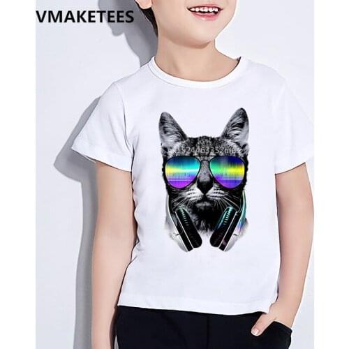 Kids Summer Short Sleeve Girls & Boys T shirt Children Cool DJ Cat/Pug/Panda Print T-shirt Animal Funny Baby Clothes