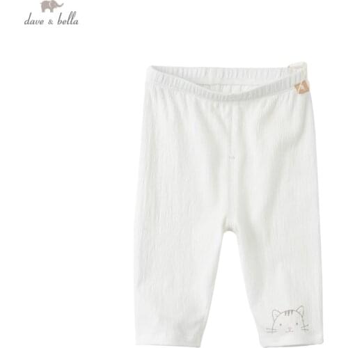 DBH17980 dave bella summer baby girls fashion cartoon pants children calf length kids pants infant toddler trousers