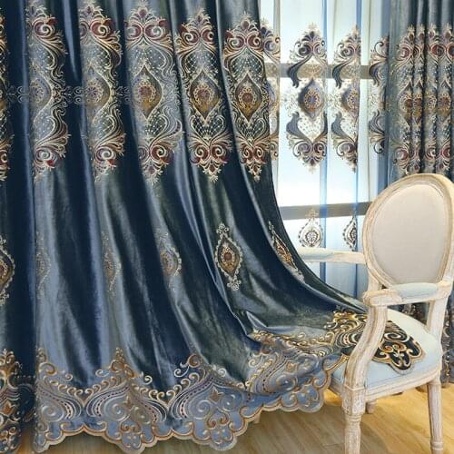 European Luxury Atmospheric Curtains for Living Room and Bedroom Full Blackout Embroidered Bay Window French Window Curtains