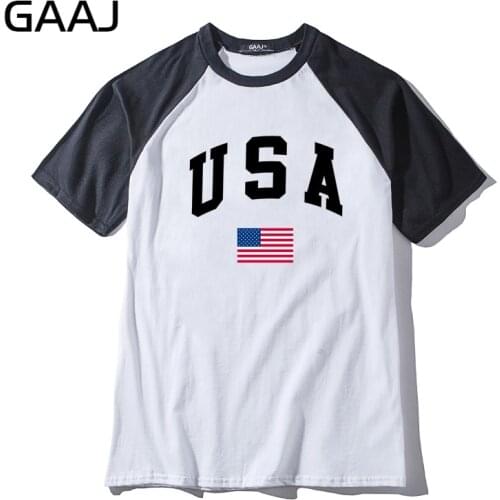 GAAJ USA America Flag Man & Women Unisex T Shirt Hit Color Collar Clothes Male Tshirt Men Long Slevee Man Fashion Funny Brand