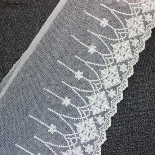 YACKALASI Cotton Lace Embroidered Appliqued 3D Floral White And Black Soft Tulle Lace Fabrics Scalloped Sewing Apparel Trim 23CM