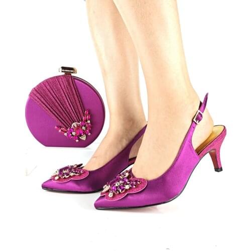 Classics Ladies Italian Style Shoes With Matching Bag Set Nigerian Womens Party Shoes and Bag Set Magenta Color Women for Party