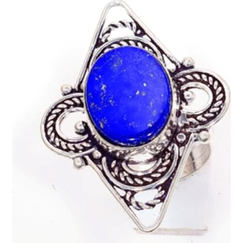 Lapis Lazuli Ring Silver Overlay over Copper, USA Size 8., R5786