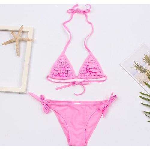 Girls Bikini Set New Summer 2020 Falbala Kids Bikinis Girls Swimwear Swimsuit Solid Children Biquini Infantil Bathing Suit A146